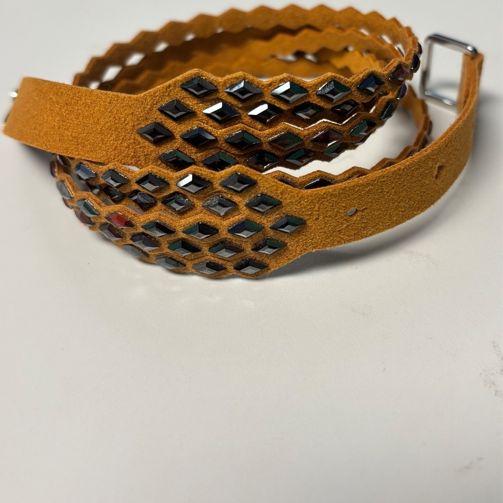 Swarovski Tan Leather Bracelet with Black and Red Crystal Accents